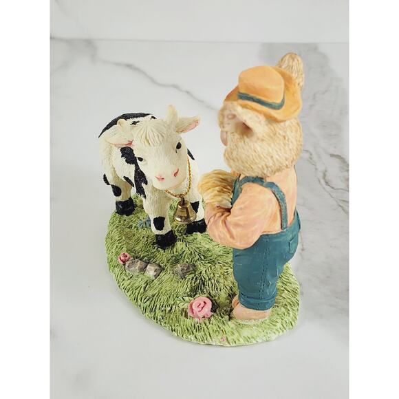 Farmer Pig Piggy w/ Cow Figurine 5" Resin 1994 Trippie's Countryside Lover Vtg - Picture 5 of 16